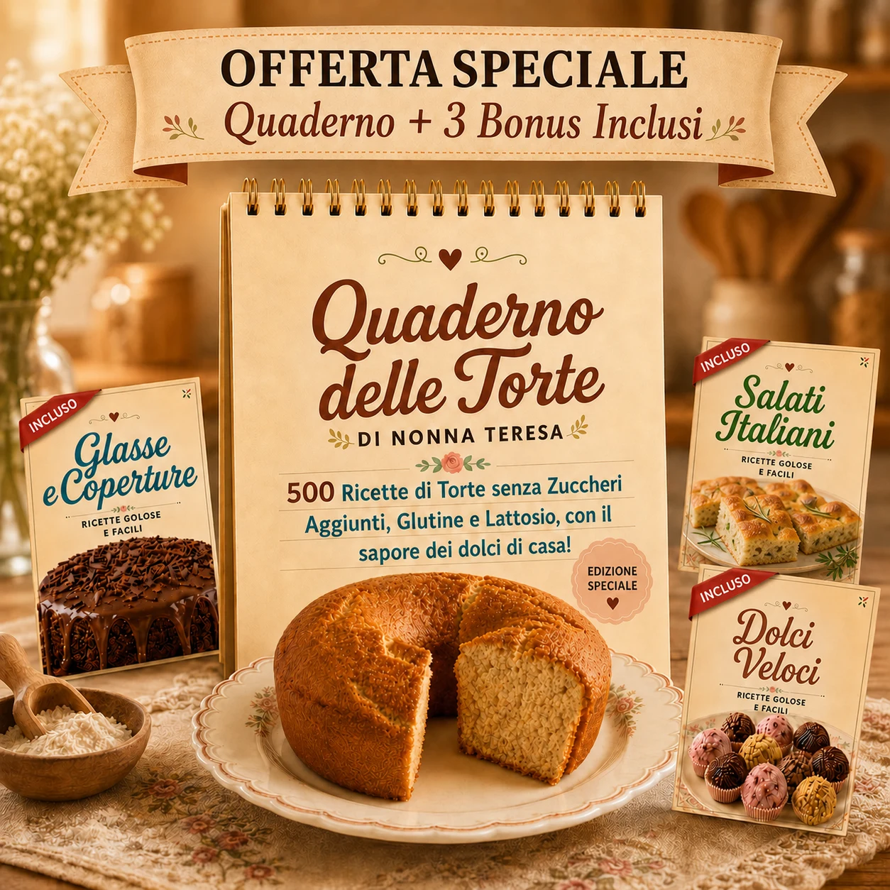 Il Quaderno delle Torte di Nonna Teresa con una torta fatta in casa