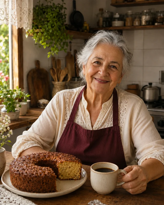 Nonna Teresa sorridente in una cucina accogliente